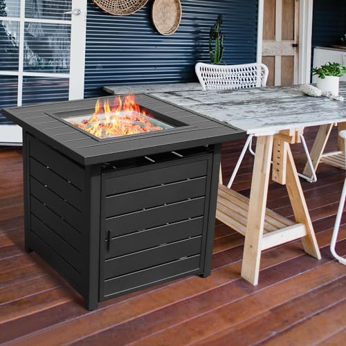 28 Inch Propane Fire Pit Table with Lid & Lava Rock, 50000 BTU Z51378