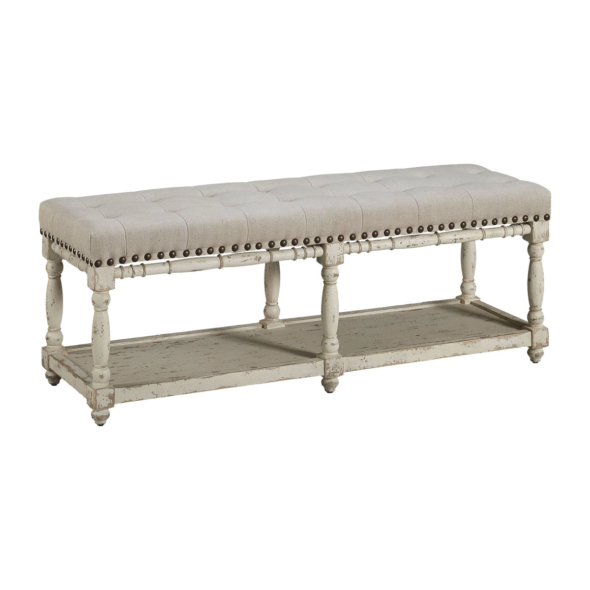 53-inch Tufted Bench with Floor Shelf O477943