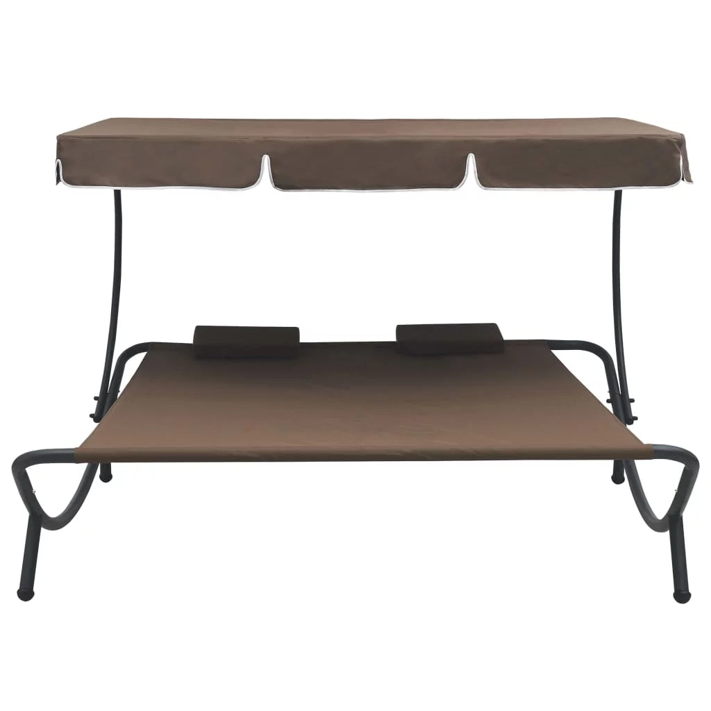 Outdoor Bed with Canopy and Pillows Brown H31945