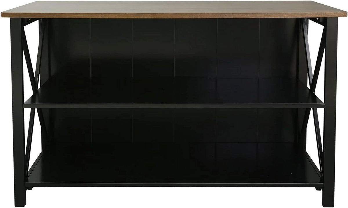 Solid Wood Console Table with Shelves, Black and Antique Cherry N290