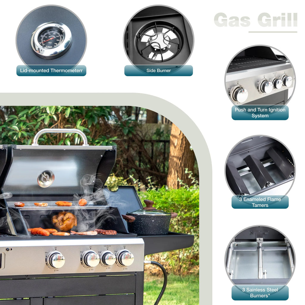 Dual Fuel Gas and Charcoal Grill Combo with Side Burner O45797