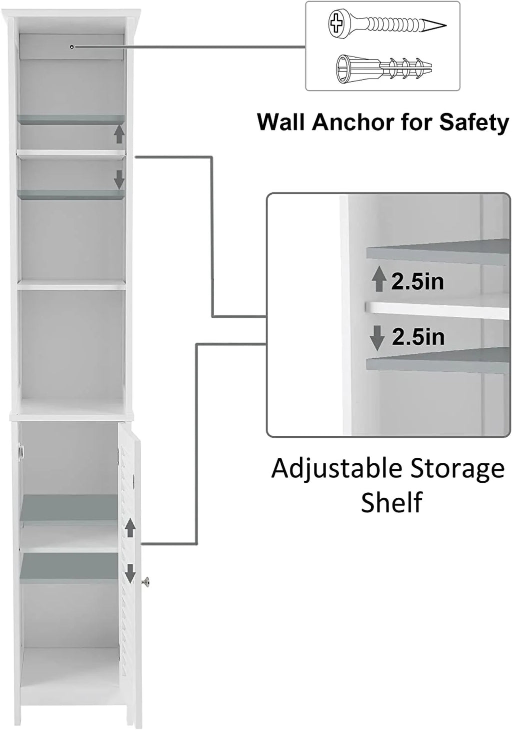White Tall Narrow Wood Bathroom Storage Cabinet P6530