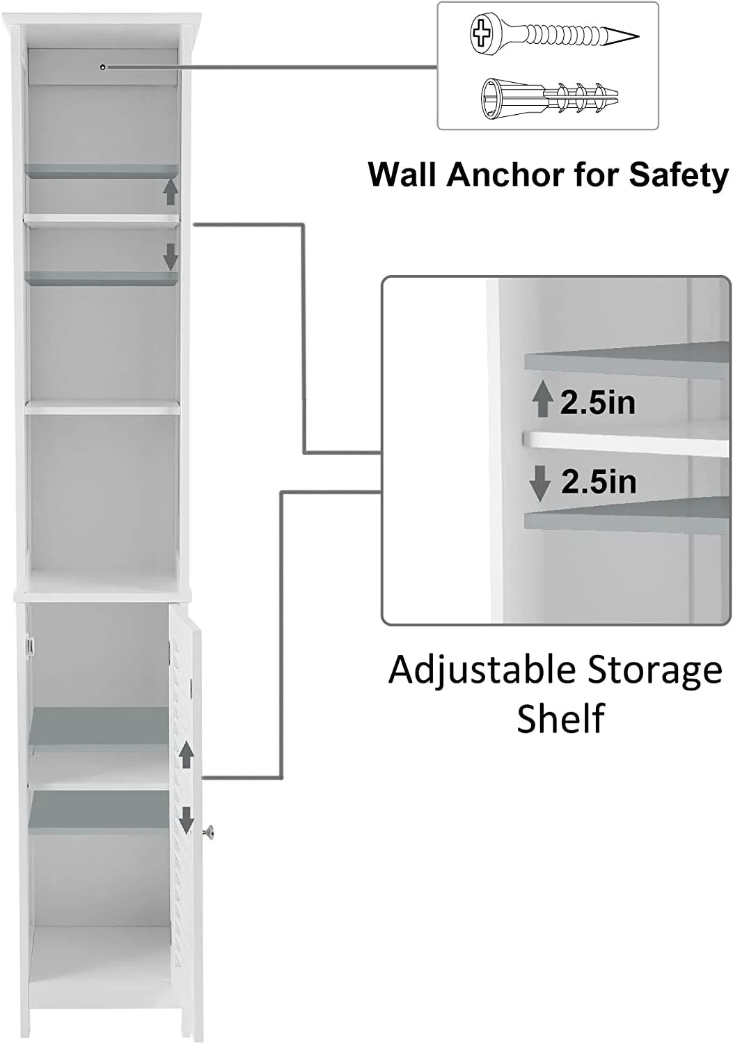 White Tall Narrow Wood Bathroom Storage Cabinet P6530