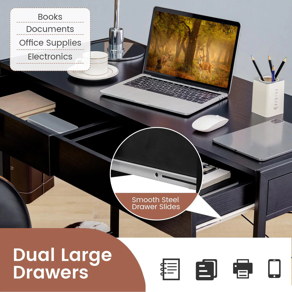 Black Computer Desk with Drawers I862