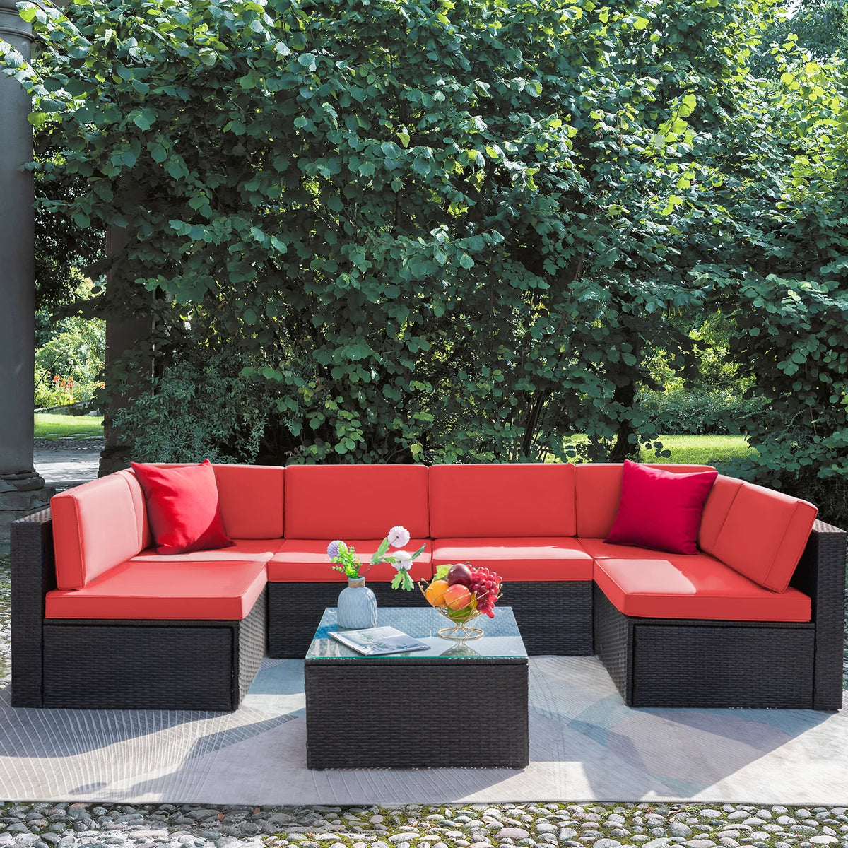 7 Pieces PE Rattan Patio Conversation Set O10488