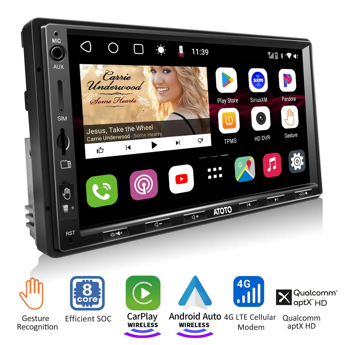 7inch QLED Double Din Car Stereo with Wireless Carplay Android Auto F98032