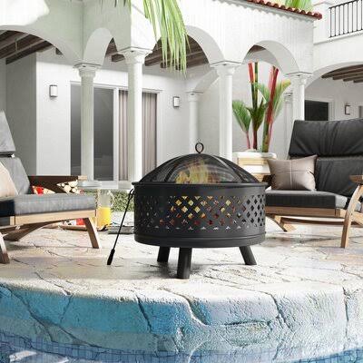 Round Steel Wood Burning Fire Pit with Spark Screen O402