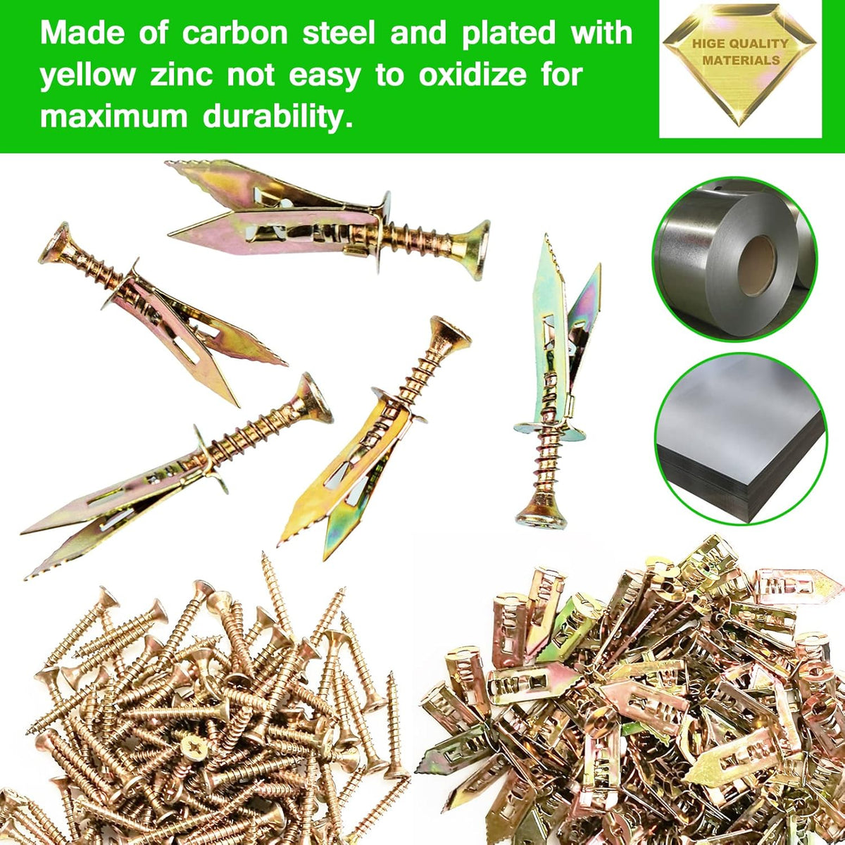 200 PCS Zinc Plated Steel Self-Drilling Drywall Anchors Q361306