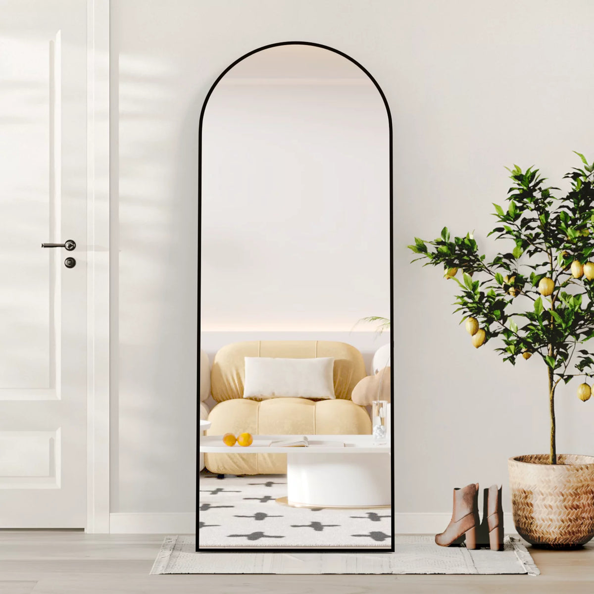 Black Arched Full Length Floor Mirror with Stand Y571932