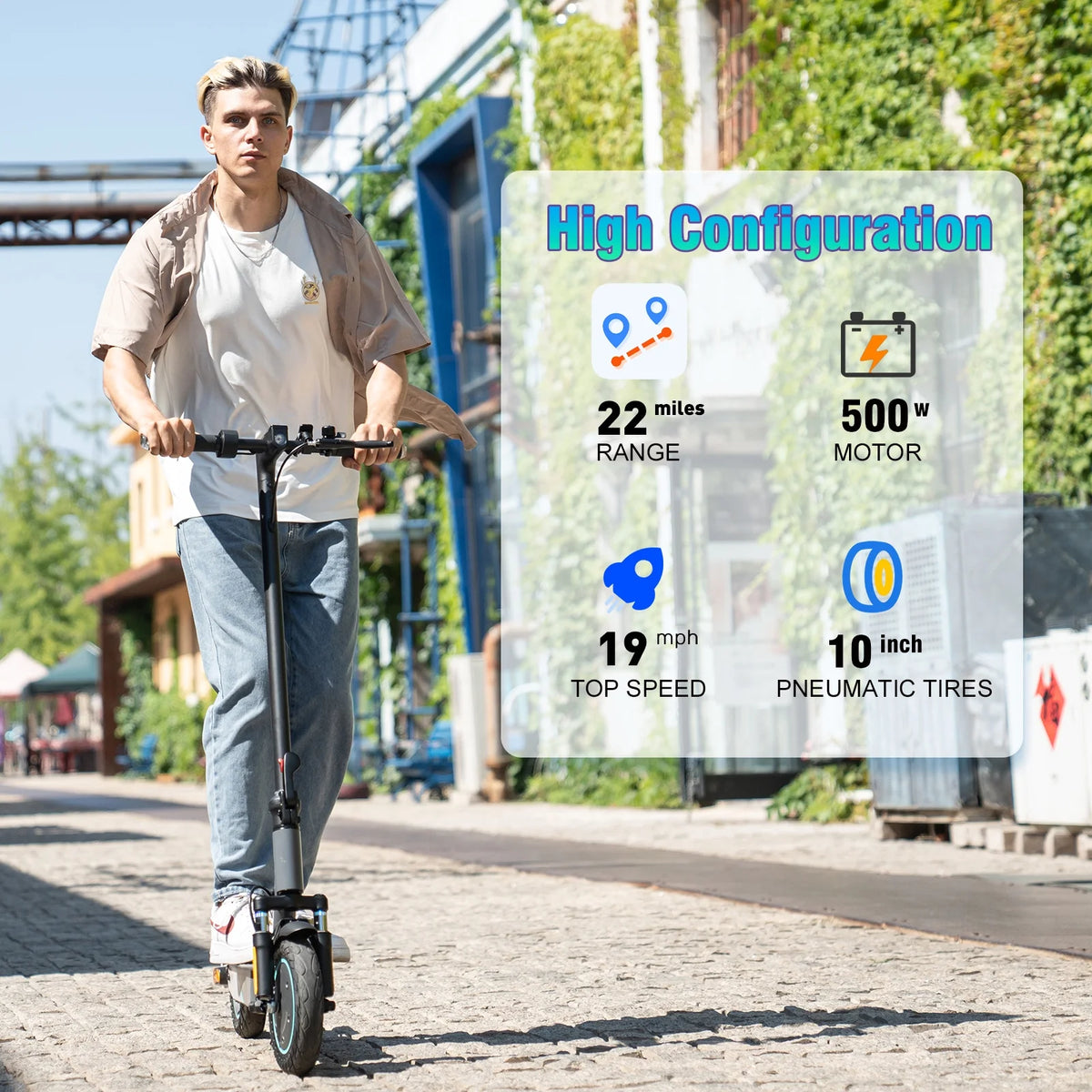 Electric Scooter with 10 Solid Tires, 500W Motor, Folding, Gray L971294