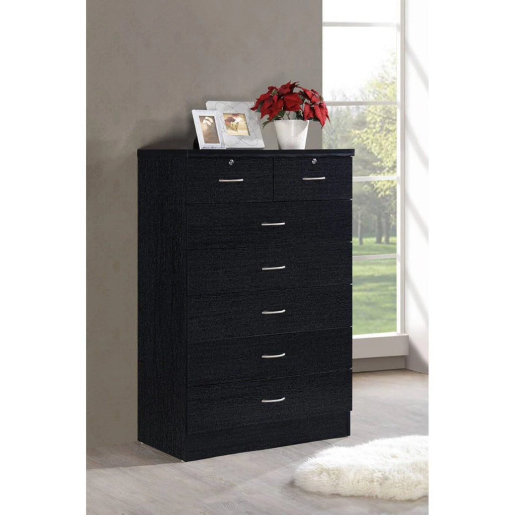 7 Drawer Wooden Dresser Chest with 2 Top Locks, Cherry I4536