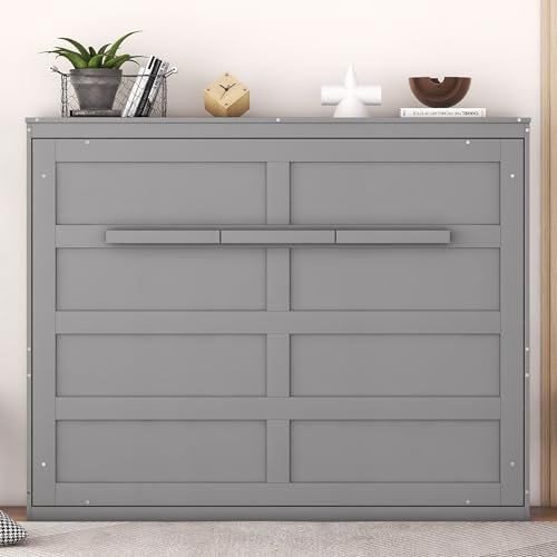 Gray Full Solid Wood Murphy Cabinet Bed U2294