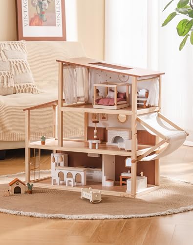 Wooden Dollhouse with 37 Pieces of Furniture & Accessories S5731