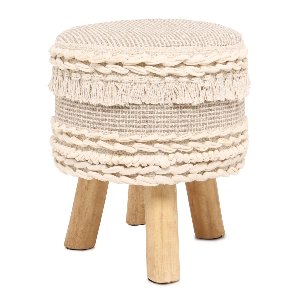 Handmade Wooden 4 Legs Tufted Seat 100% Cotton Foot Stool E1486