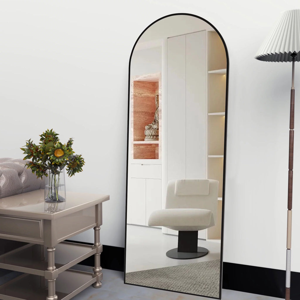 Black Arched Full Length Floor Mirror with Stand Y571932