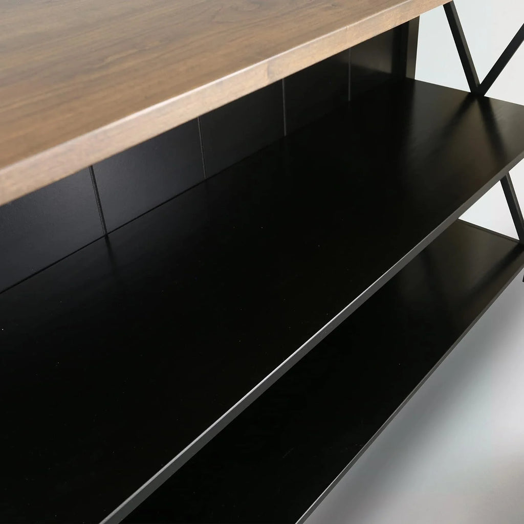 Solid Wood Console Table with Shelves, Black and Antique Cherry N290