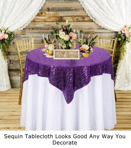 2 Pack 72x72 Inch Black Sequin Tablecloths F7951