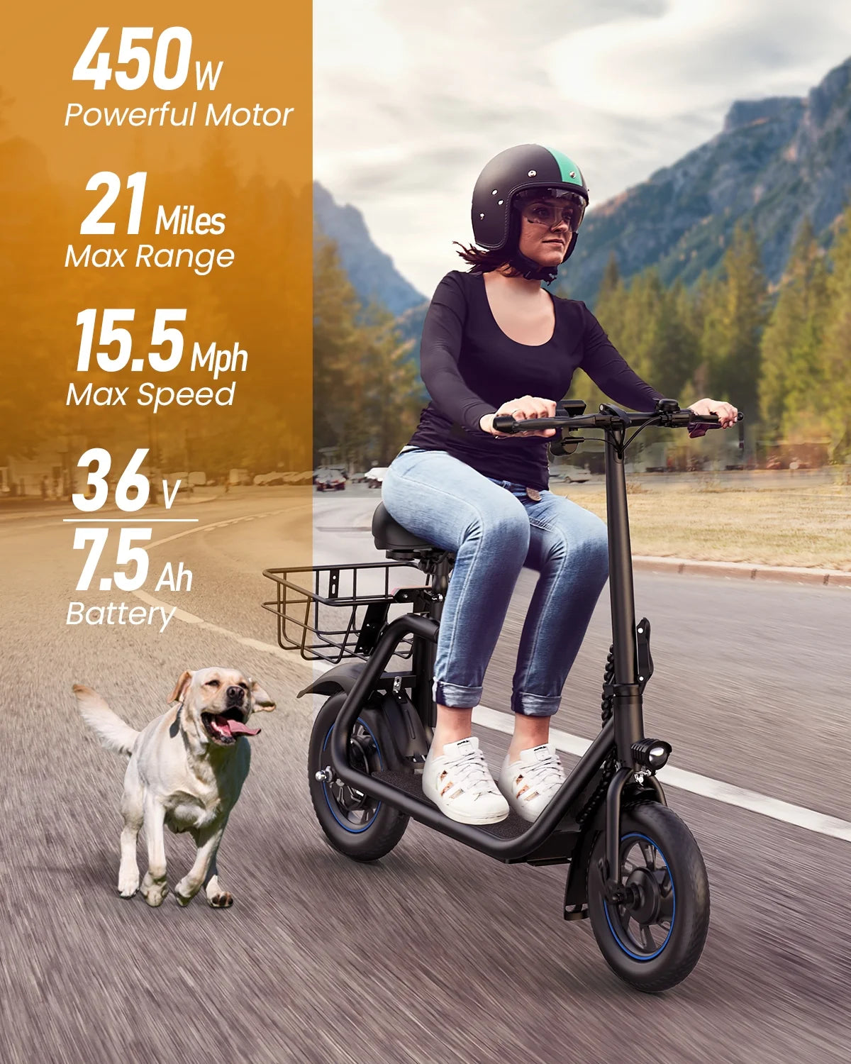 450W 12" Electric Commuter Scooter with Seat & Basket W588327