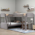 Gray Upholstered Twin over Full Bunk Bed with Built-in Desk L70716