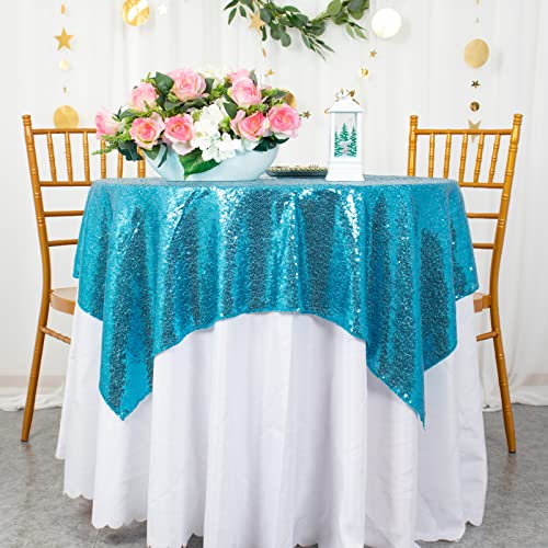 2 Pack 72x72 Inch Black Sequin Tablecloths F7951