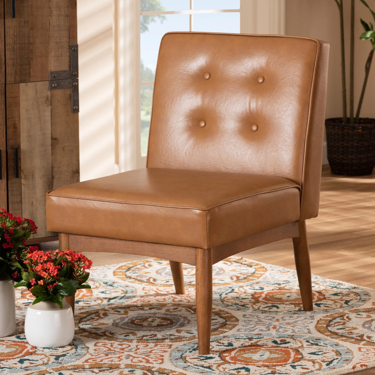 Tan Faux Leather Upholstered Wood Dining Chair B765735