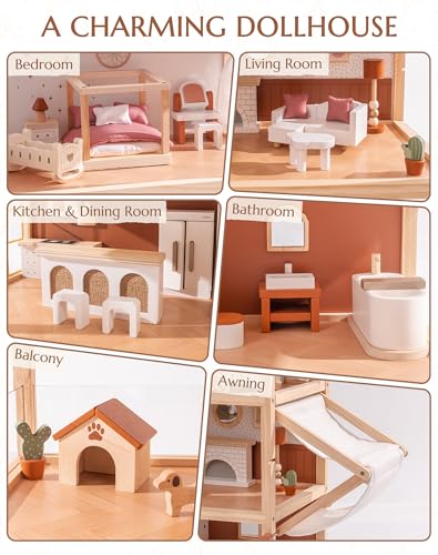 Wooden Dollhouse with 37 Pieces of Furniture & Accessories S5731