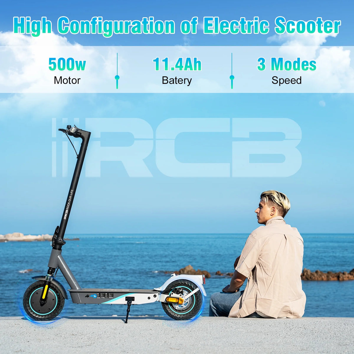 Electric Scooter with 10 Solid Tires, 500W Motor, Folding, Gray L971294