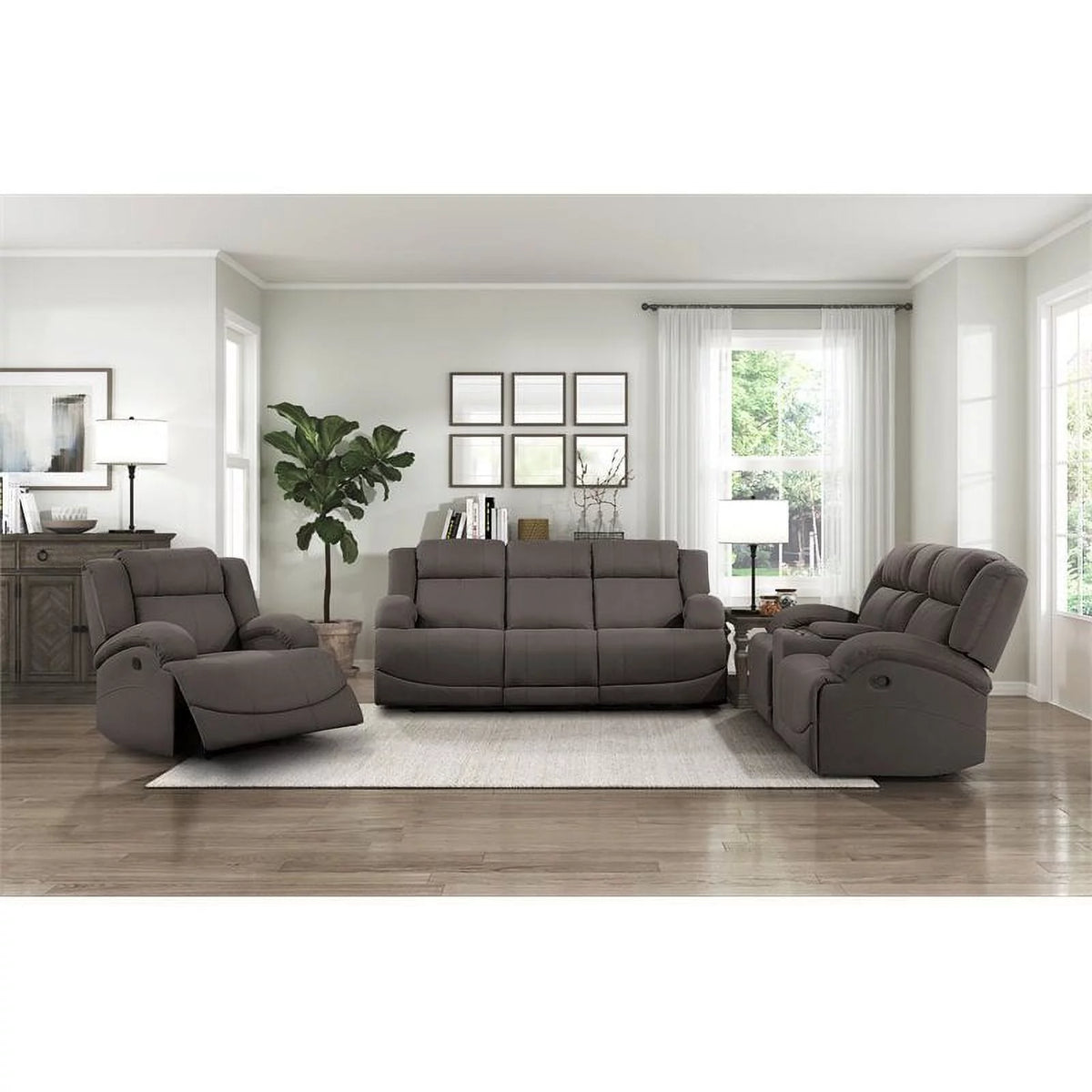 Chocolate Wood & Fabric Double Reclining Sofa X93699