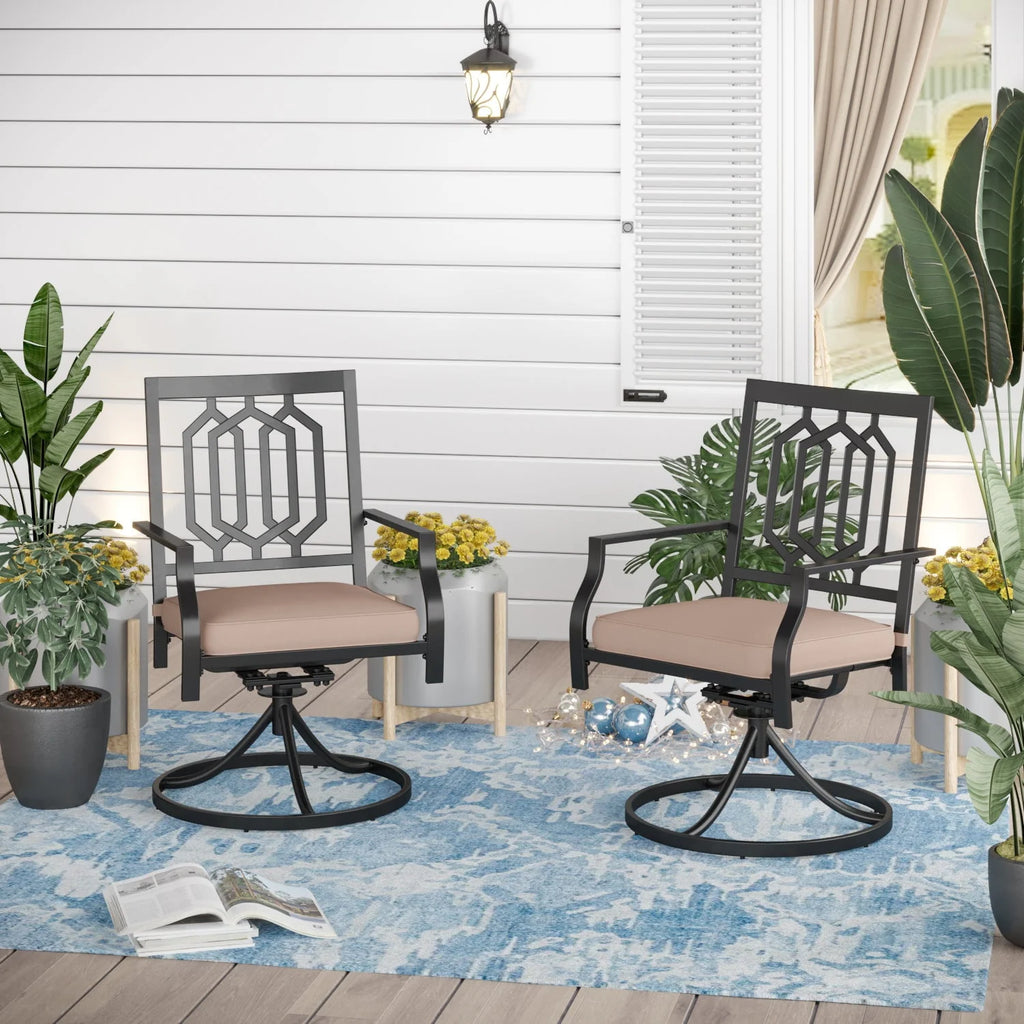 Set of 2 Metal Swivel Outdoor Dining Chairs with Beige Cushions N144