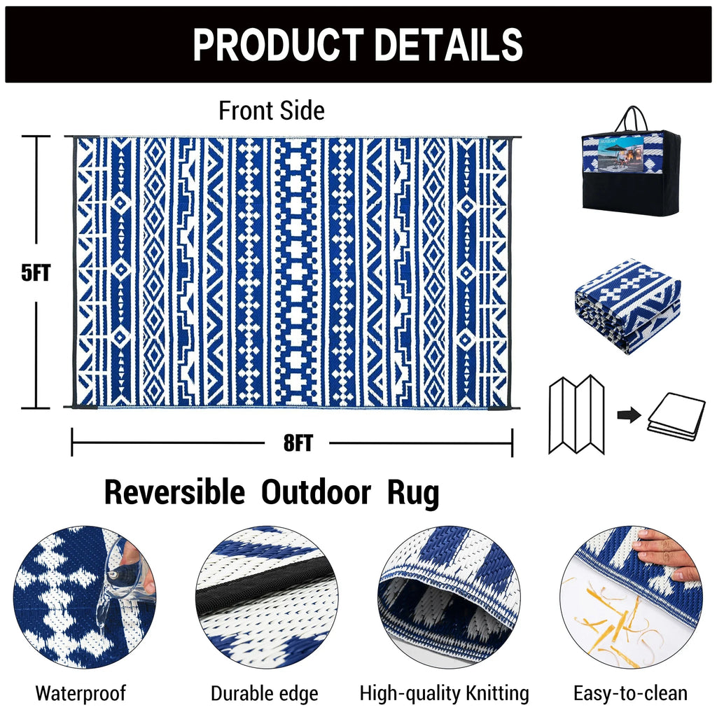5'x8' Waterproof Outdoor Rugs Black & White E369