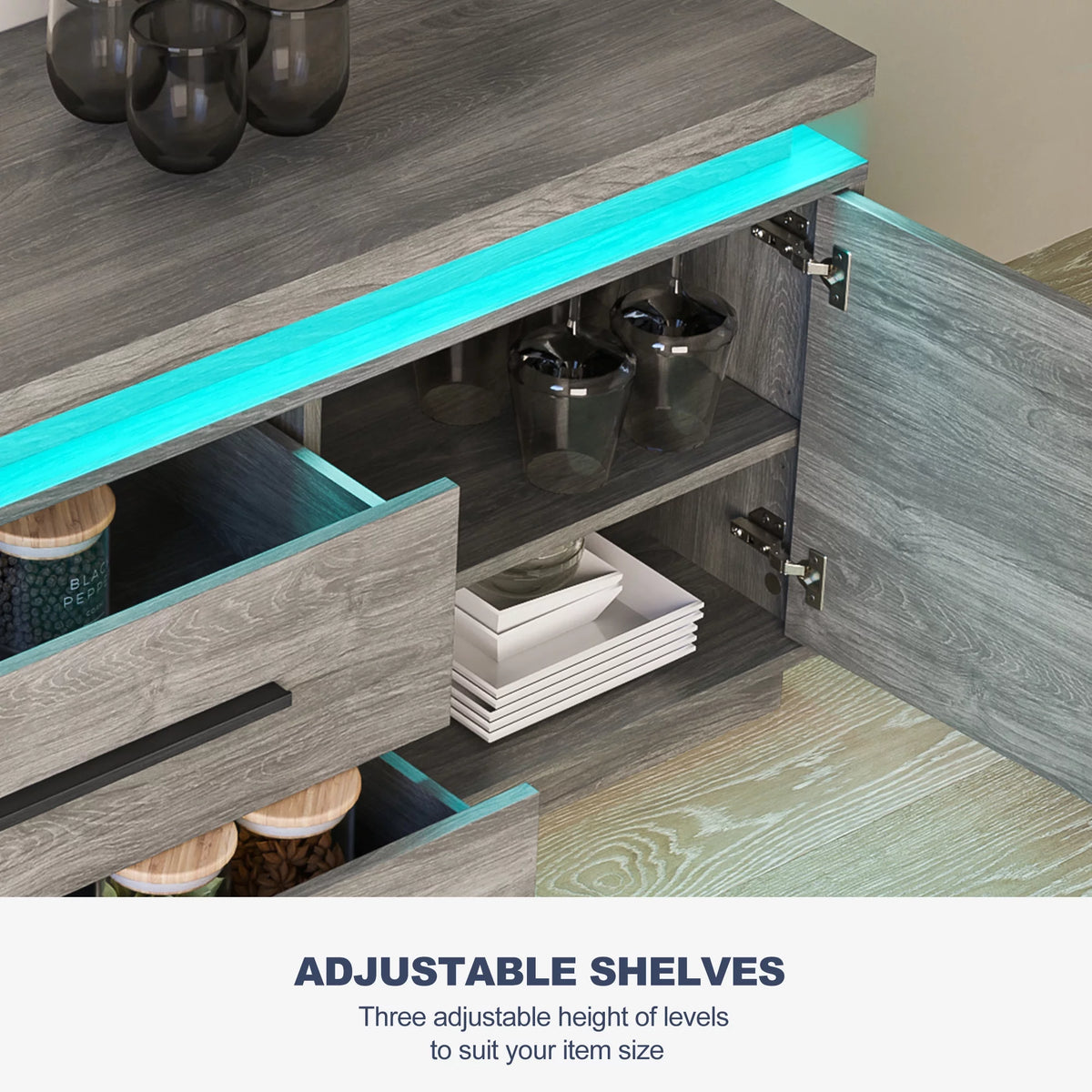67" TV Stand with LED Lights and Cabinets G690
