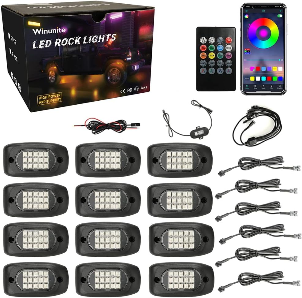 4 Pods RGB LED Rock Lights with Wires, 60LEDs Waterproof Music Mode F8505