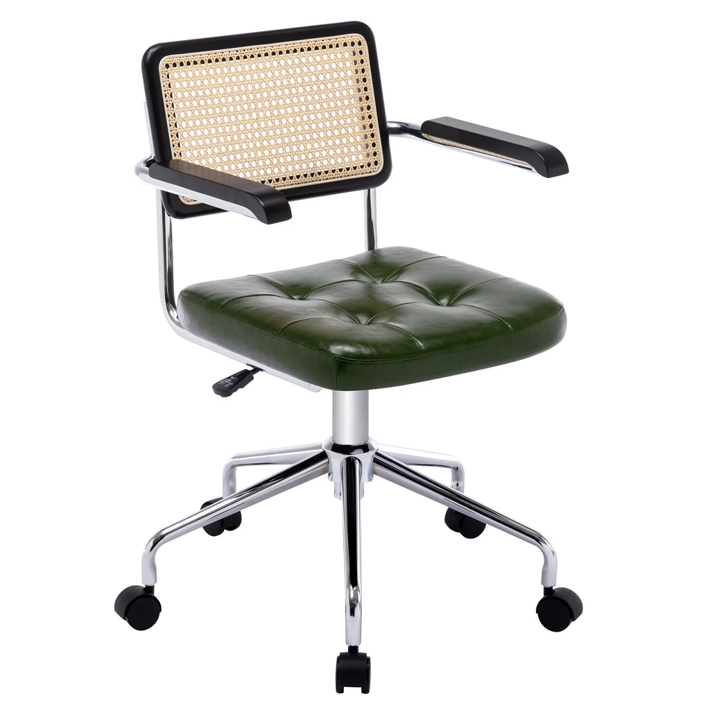 Green Faux Leather Swivel Office Chair with Rattan Back N132461