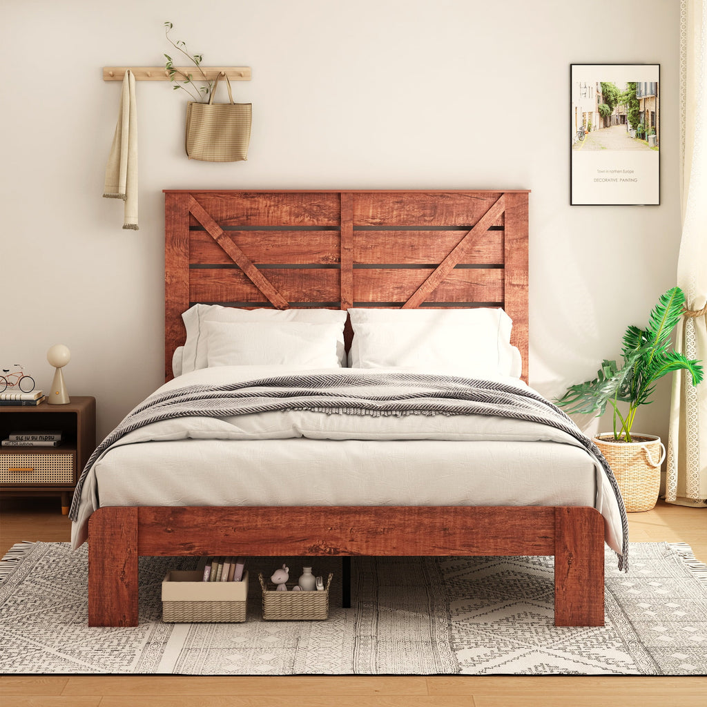King Wood Platform Bed Frame with Headboard N5741