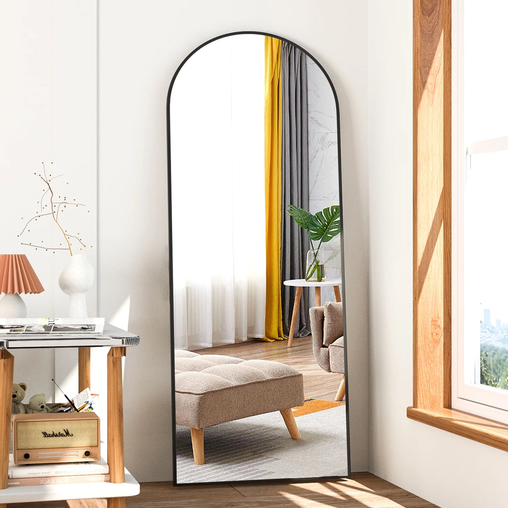 Black Arched Full Length Floor Mirror with Stand Y571932