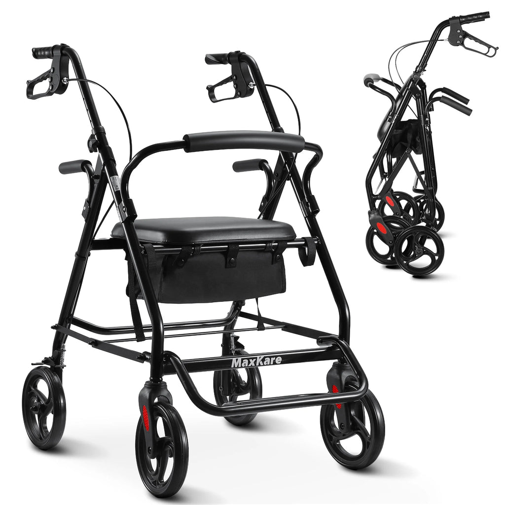 Black Height Adjustable Rollator Walker with Armrest and Backrest P8540