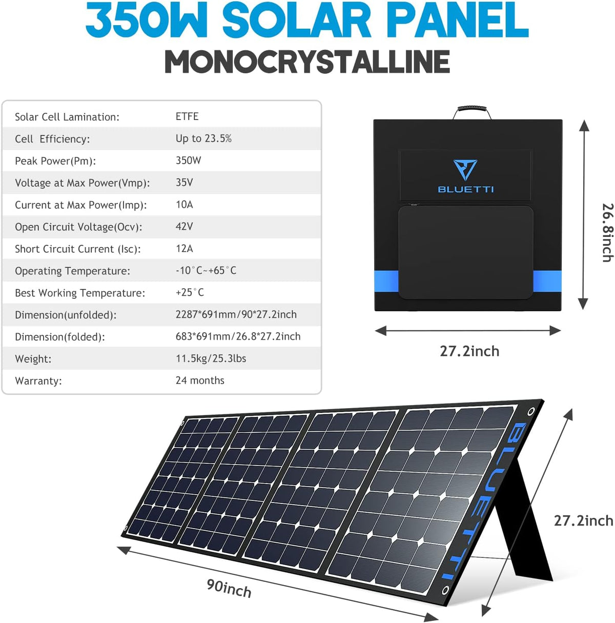 350W Foldable Solar Panel with Adjustable Kickstand J7349