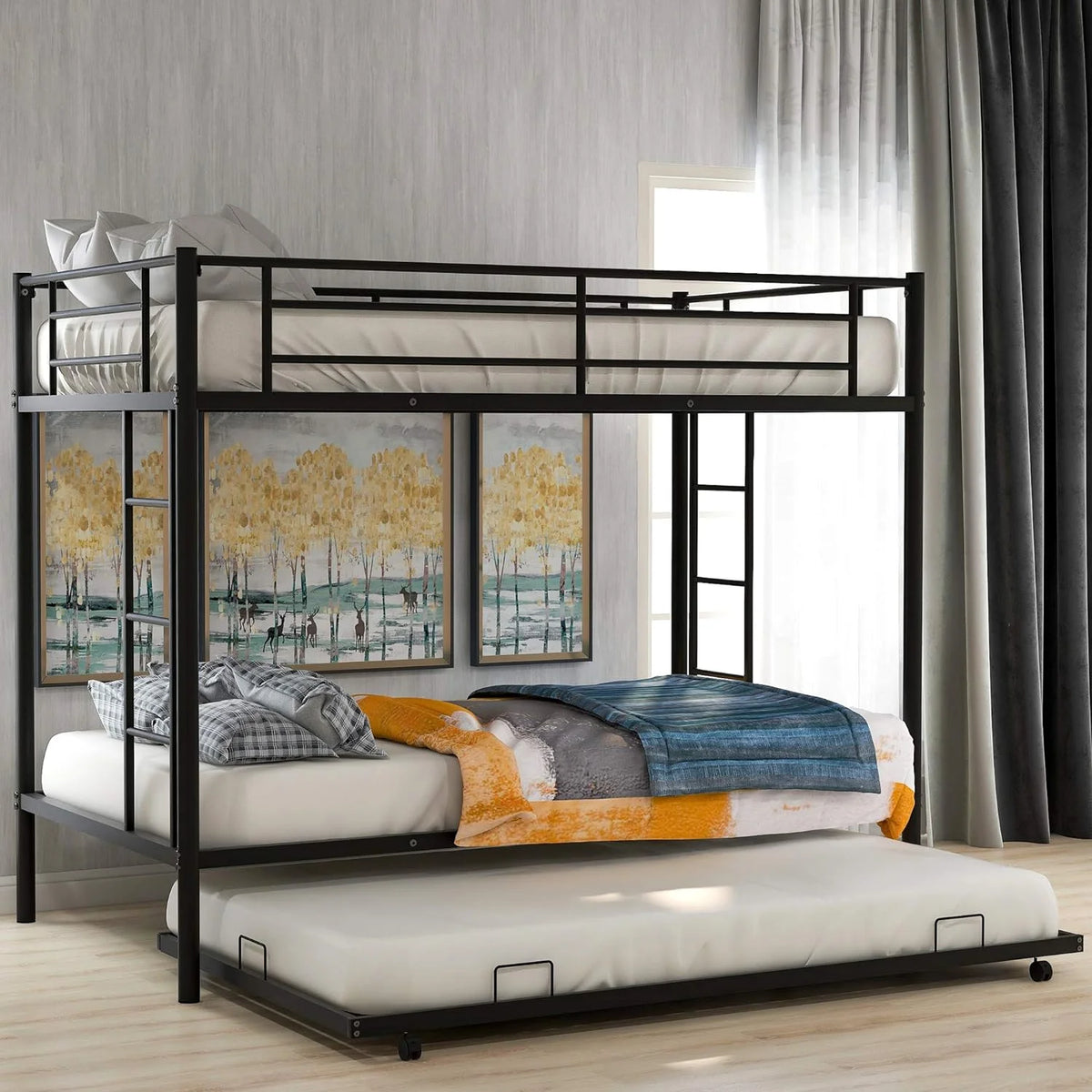 Black Metal Trundle Bunk Bed Y28396