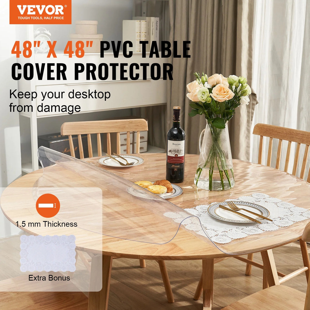 48 Inch Round Clear PVC Table Protector P8578