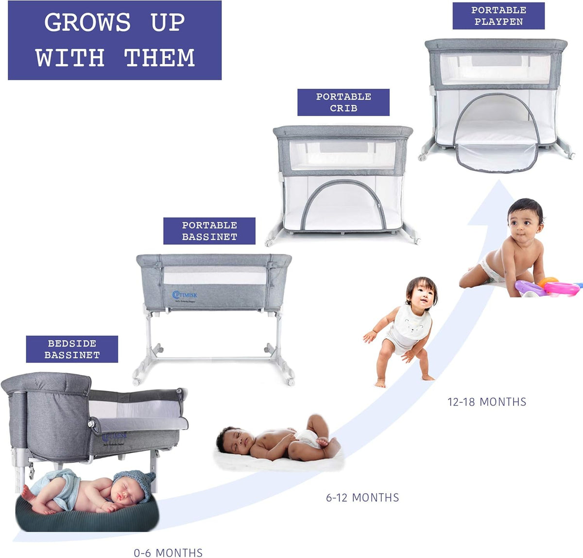 4in1 Bedside Bassinet with Diaper Caddy, 5 Sheets, Mobile and 4 Spinner Wheels E94056