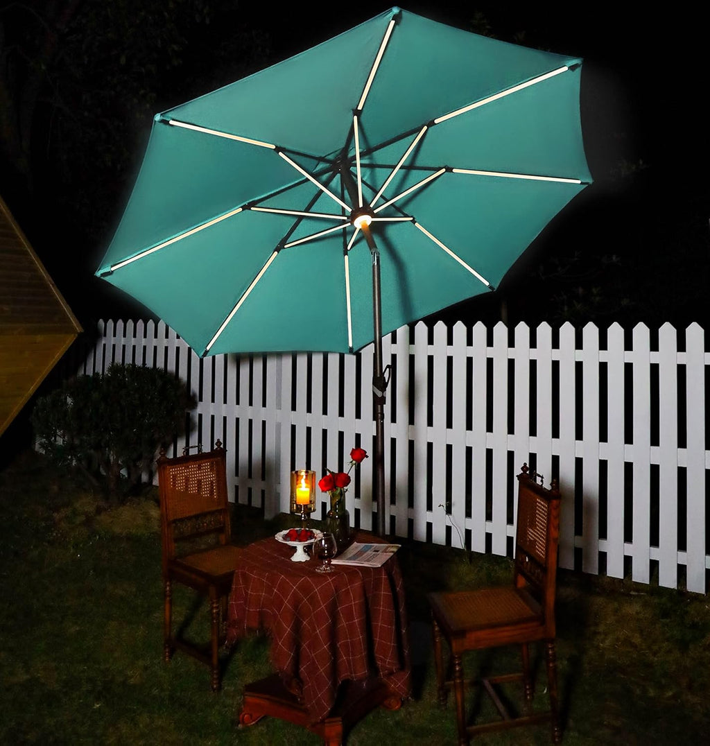 9 ft. Solar Powered LED Patio Umbrella with Olefin Canopy E324