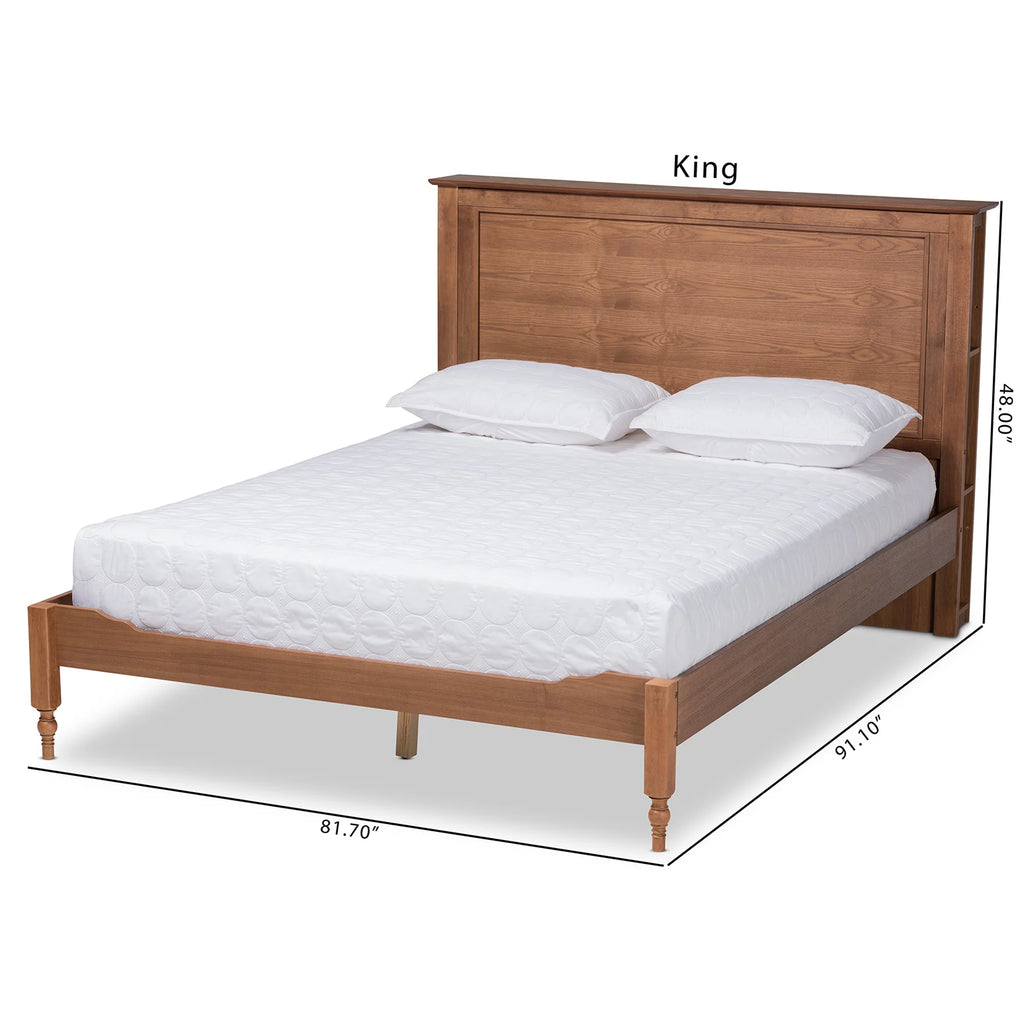 Ash Walnut Brown Wood King Size Platform Storage Bed with Built-In Shelves W443