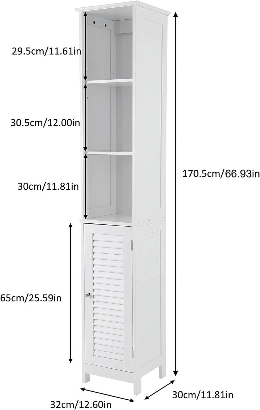 White Tall Narrow Wood Bathroom Storage Cabinet P6530