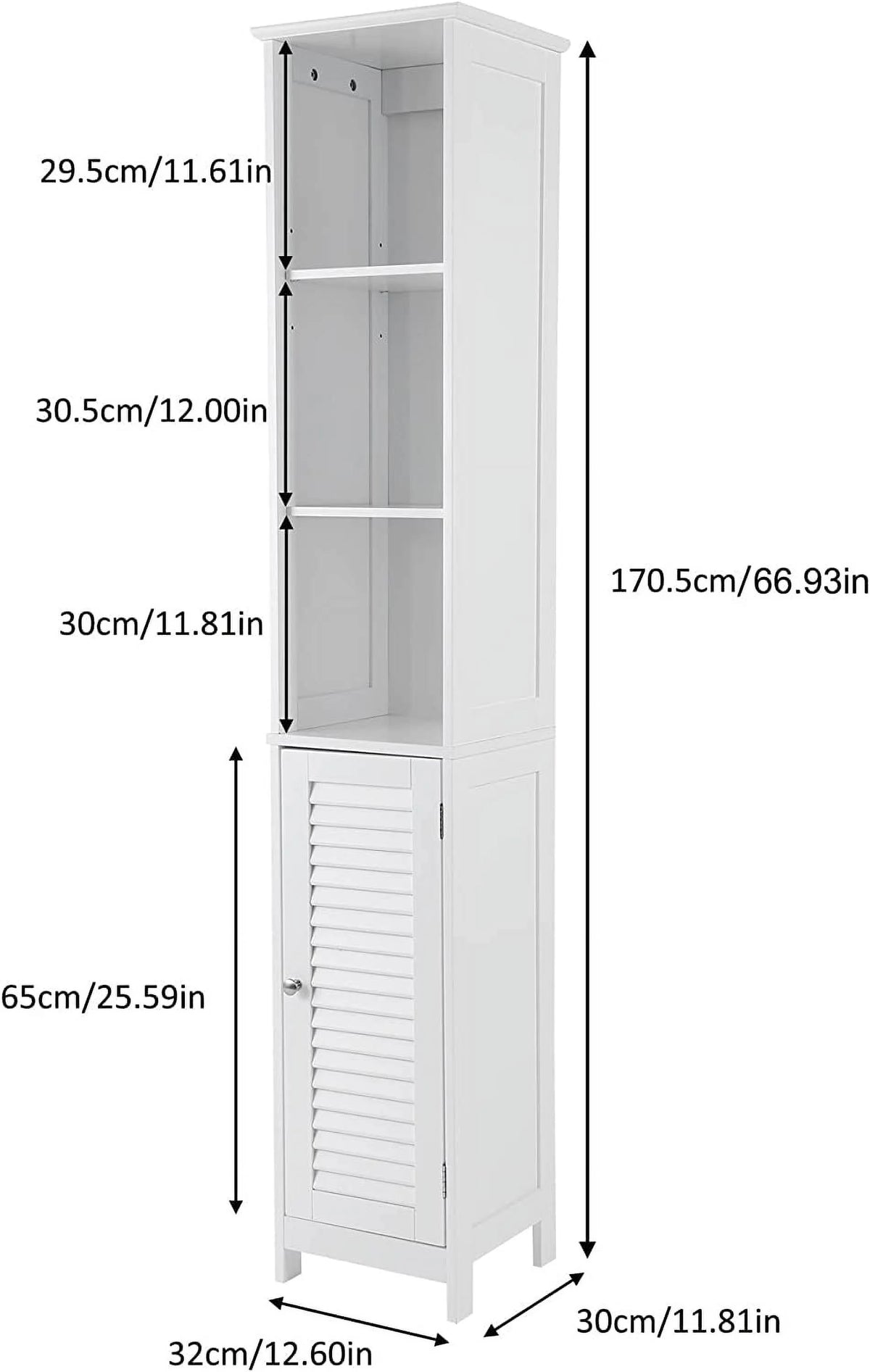 White Tall Narrow Wood Bathroom Storage Cabinet P6530