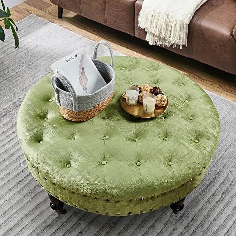 Green Tufted Round Velvet Ottoman Coffee Table 34" Large X474