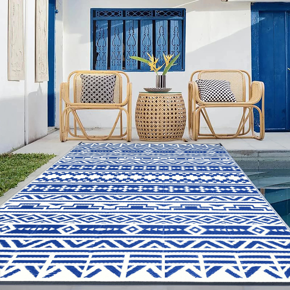 5'x8' Waterproof Outdoor Rugs Black & White E369