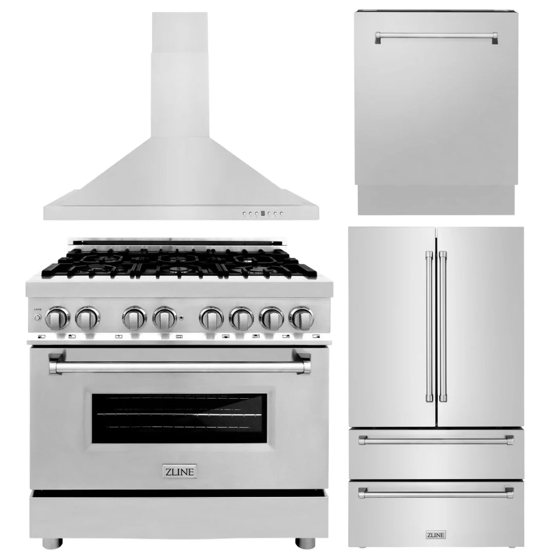 36 in. Dual Fuel Range, Range Hood, Dishwasher, Refrigerator M3076