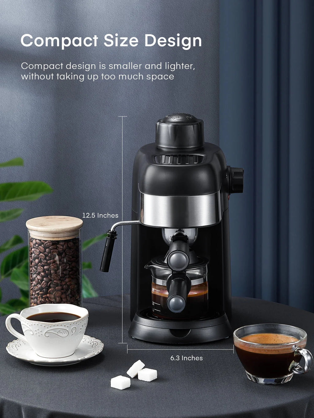 Black 3.5 Bar 4 Cup Steam Espresso Machine with Milk Frother Y9539