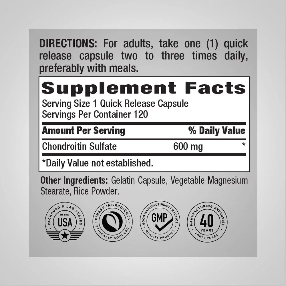 Chondroitin Sulfate 600 mg 120 Capsules N325