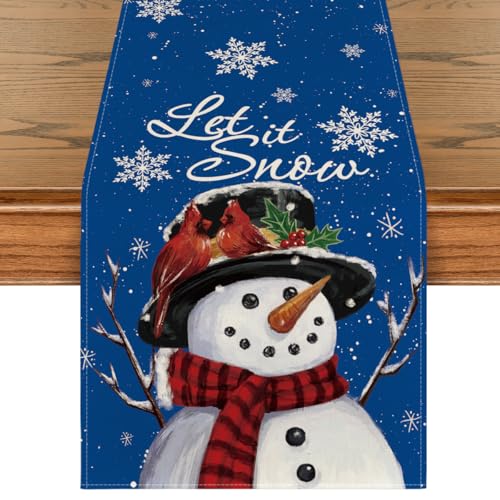 Red Snowman Winter Table Runner 13x72 Inch Y664